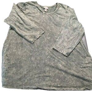 LOGO Lori Goldstein Womens Top L Tie Dye Watercolor Green Flares Out At Bottom